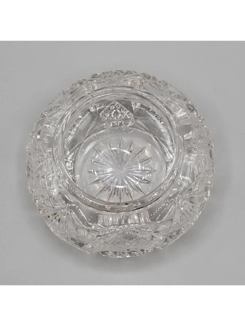 Vanity Jar Art Deco EAPG Clear Glass Celluloid Metal Lid Victorian Dresser Jar